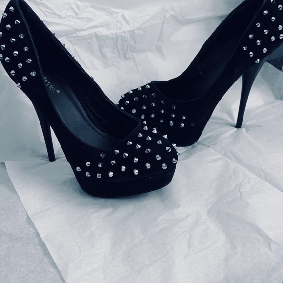 black spiked high heels